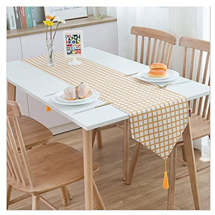 Aotiwe Tischband Herbst, Tischdekoration Geburtstag aus Polyester Einfaches Geometrisches Muster Weißes Und Gelbes Gitter 33x250CM für Küche