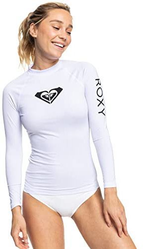 Roxy Women's Whole Hearted Long Sleeve UPF 50 Rashguard Rash Guard Shirt, Bright White 22, XL