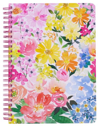 Steel Mill & Co Cute Floral Mini Spiral Notebook, 8.25 x 6.25 Journal with Durable Hardcover and 160 Lined Pages, Summer Garden