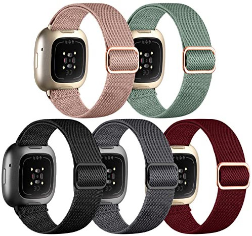 Charlam 5 Pack Nylon Armband Kompatibel mit Fitbit Versa 3/ Versa 4/ Fitbit Sense/ Sense2 Armband, Weiches Geflochtenes Nylon Sport Loop Ersatzarmband für Damen Herren, Mehrere Farben