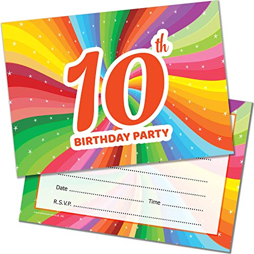 Einladungskarten zum 10. Geburtstag, 20 Stück, für Kinder, Unisex, 20 Stück