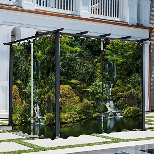 Syhi Qlty 3D Outdoor Vorhang Wetterfest, Verdunkelungsvorhang Outdoor Vorhänge Wasserdicht Sonnenschutz Sichtschutz Outdoor Gardinen mit Ösen, 2 Stück 132 x 213 cm, Grün Wald Wasserfall 7