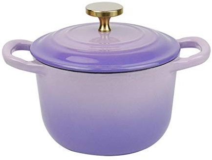 SHALOLY Cast Iron Round Cocottes - 16cm Mini Cocotte Casserole Dishes with Enamel Coating Stew Pot, Suitable for Gas Stoves/Induction Cooker Etc,Purple (Purple)