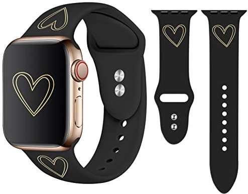 Vozehui Armband Kompatibel mit Watch Armband 38mm 40mm 41mm, Weiches Silikon Gold Herz Muster Gedruckt Ersatzarmband Sportarmband für Watch Armband Serie SE 9 8 7 6 5 4 3 2 1