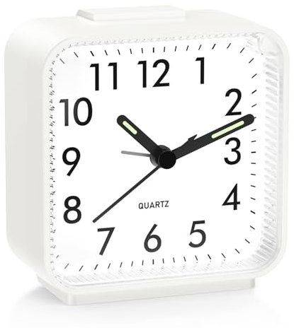 ORIA Silent Alarm Clock, Battery Operated Bedside Clocks, Luminous Large Display, Snooze Night Light Function, Gentle Wake, Easy Set for Elder (Powered by 1AA Battery, Not Included), Beige