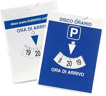 ONE SHOP di Bracalente Piero Disco orario Europeo per parcheggio Maxi Auto Camion Camper Bicolore Fronte Blu Retro Bianco 12x15 cm con Quarto d'ora