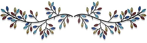 Decorazione da parete in metallo, con foglie di albero in metallo, decorazione da parete in ferro battuto sopra il letto, soggiorno, decorazione per esterni (colore brillante)