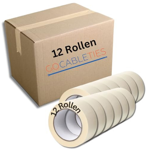 GOCABLETIES - Kreppband Doppelpack - 50 mm x 50 m - Malerkrepp zum Oberflächenschutz beim Streichen - lösemittelfreier Kleber - 12 Rollen