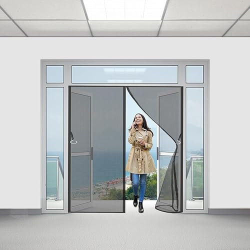 Fly Screen Door, 220x180cm Magnetic Fly Screen for Doors, Hand Free Top-to-Bottom Seal, No Drilling, Anti Mosquito or Pest Magnetic Soft Door(Black)