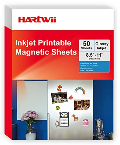 Hartwii Bedruckbare magnetische glänzende Blätter für Tintenstrahldrucker, Kühlschrank-Foto, 13,5 mm, 21,6 x 27,9 cm, 50 Blatt, dickes magnetisches Druckerpapier für Cricut