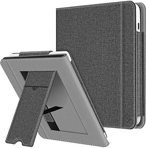 FINTIE Étui Compatible avec 7 Kobo Libra Colour 2024 / Kobo Libra 2 2021 (Modèle: N428 / N418), Coque Liseuse avec Béquille et Fente pour Carte et Dragonne Gris