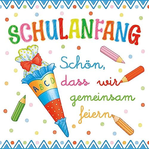 20 Servietten Einschulung Junge blau pastell als Tischdeko Deko Schuleinführung Schule mit Zuckertüte und ABC. Deko Schulanfang Jungen Schulkind 2025 mit Spruch 33x33cm