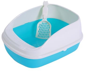 HAZARA Bandeja Sanitaria Extra Grande de Apertura Superior Abierta Diseño Elevado Que Evita Las Fugas Suministros para Gatos Bandeja Sanitaria sin olores-Blue||Large