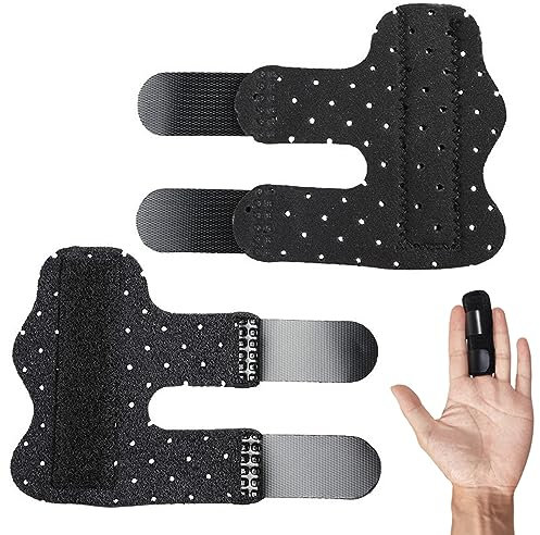 JDXun 2 Stück Fingerschienen, Fingerschutz Schnappfinger Schiene, Verstellbare Wiederverwendbare Finger Fingerschiene Fingerlinge für gebrochene Finger & Arthrose Schmerzlinderung (Schwarz)