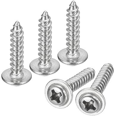 sourcing map ST3.5x20x7.5mm Phillips Pan Head Selbstschneidende Schraube mit Unterlegscheibe, 100pcs - 304 Edelstahl Holzschraube Vollgewinde (Silber)