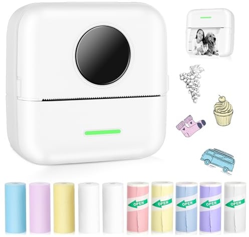 Mini imprimante thermique portable Bluetooth de poche avec 10 rouleaux de papier pour journal/scrapbooking, voyage, notes, listes, étiquettes, mémos, reçus pour enfants, femmes, cadeaux de Noël, iOS
