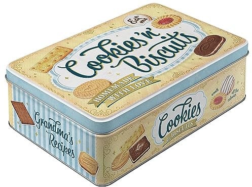 Nostalgic-Art Caja de almacenamiento plana retro, 2,5 l, Cookies 'n' Biscuits – Idea de regalo para cocina, lata metálica con tapa, diseño vintage