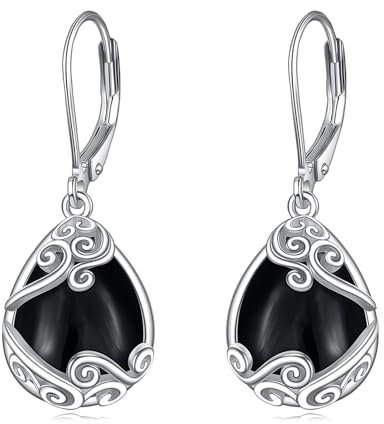 YAFEINI Schwarzer Onyx Ohrringe für Damen 925 Sterling Silber Filigran Schwarzer Onyx Tropfen Ohrringe Leverback Schmuck Geschenke (O-Schwarzer Onyx)