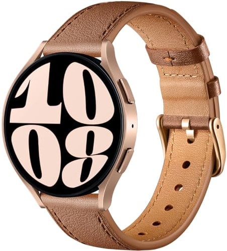 Oielai 20mm Armband Kompatibel mit Samsung Galaxy Watch 7 Armband/Galaxy Watch 6/6 Classic/Galaxy Watch 5/5 Pro, Leder Ersatzarmband für Galaxy Watch 4/Galaxy Watch 4 Classic, Braun