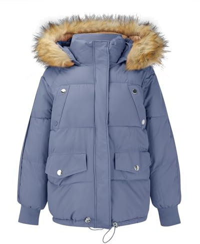 Winterparka Damen Warm Winter Kurzmantel Daunenjacke Puffer Jacket Mit Fellkapuze Gefüttert Gesteppte Winter Jacke Wintermantel Steppmantel Daunenmantel Kapuzenjacke Parka Mantel Outdoorjacke S-Xl