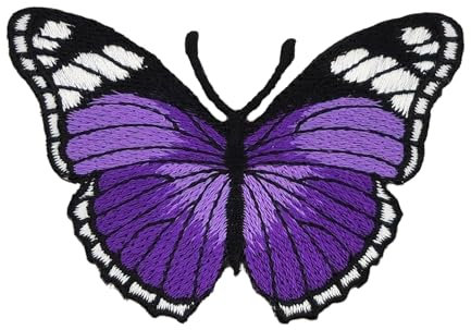 Schmetterling Lila Falter Aufnäher zum aufbügeln oder aufnähen Bügelbild Aufbügler für Kleidung gestickter Bügelpatch Applikation Patch Größe 7,5 x 5,3 cm