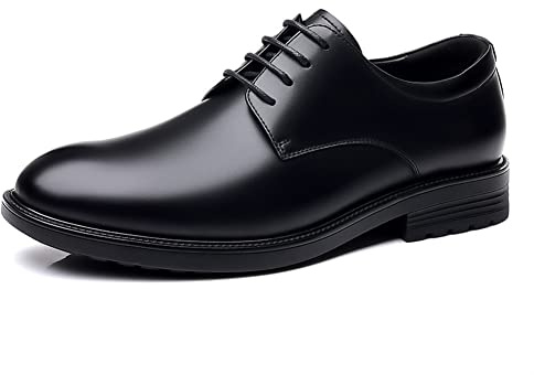 El nuevo Zapatos de vestir Oxford for hombres con cordones y punta redonda, zapatos Derby de cuero, antideslizantes, tacón de bloque, suela de goma antideslizante, negocios ( Color : Negro , Size : 38