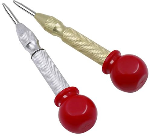 Two packs Automatic Centre Punch Adjustable Tension Punch Punch Hand Tools Spring Loaded Center Hole Punch Multicolored Automatic Center Punch Tool Heavy Duty Center Punch for Metal Wood Window Glass