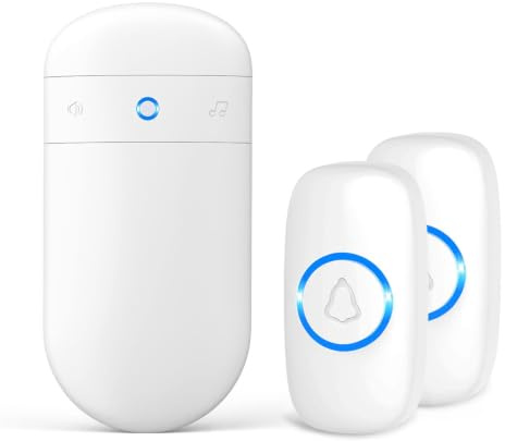 SECRUI Wireless Doorbell Set for Front Door, 1 Receiver + 2 Waterproof Transmitters, Front Doorbell Wireless Door Bell, Wireless Doorbell with 58 Melodies, 0-120 dB 5 Volume Levels, LED Light, 300 m