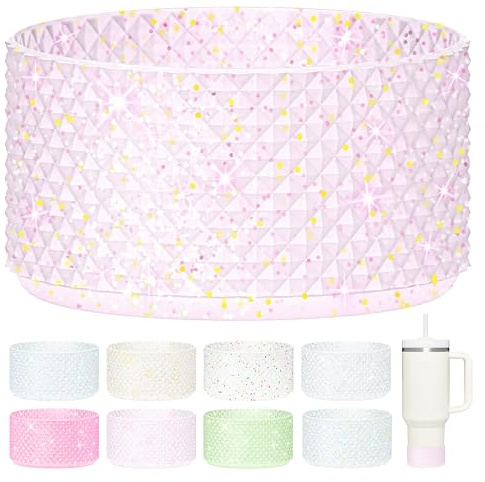 UBEEKOO Silicone Diamond Glitter Boot, Compatible with Stanley Tumbler 20-40oz & Simple Modern Tumbler 40oz, Hydro Flask Water Bottle 12-24oz, Bling Anti-Slip Protective Sleeve Cover,PinkGlitter