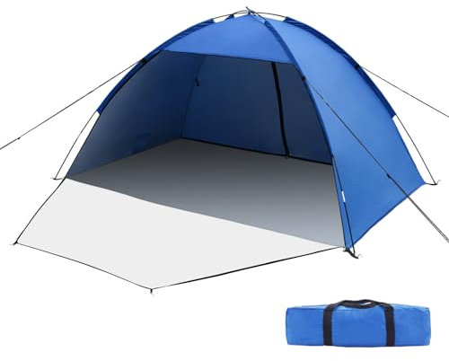 Tente de Plage pour 1-3 Personnes, Tente de Plage Anti UV Abris de Plage Tente de Camping de Plage Poids Léger, Facile à Installer et Portable, pour Camping, Pêche, Pique-Nique, Jardin (Bleu Foncé)