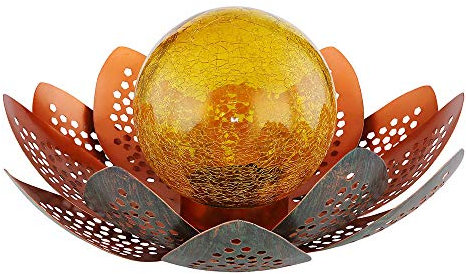 LED Solar Lotus Blume Deko Lampe Kugel Crackle-Glas Außen Garten Strahler Blüte Terrassen Balkon Leuchte grün-Gold