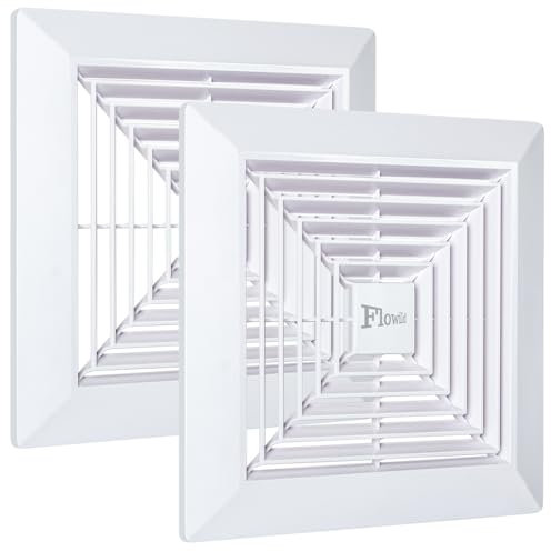 Flowild 2 Pack 9x9 Bathroom Exhaust Fan Cover with Springs Replacement Parts for Square or Wall-Mount Exhaust Fan, Bathroom Ceiling Fan Grille, Air Diverter, White