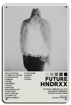 NTRECS Future Posters Hndrxx Tracklist-Album, Poster, Blechschild, Vintage, Metall, Pub, Club, Café, Bar, Zuhause, Wandkunst, Dekoration, Poster, Retro, 20 x 30 cm