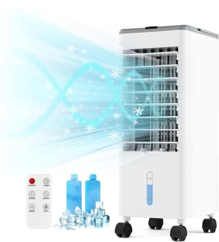 GYMAX Raffreddatore d'Aria 3 in1, 3 Velocità e 3 Modalità, Telecomando, Ruote, Timer 12H, Condizionatore Portatile senza Tubo, Climatizzatore Evaporativo (Grigio)
