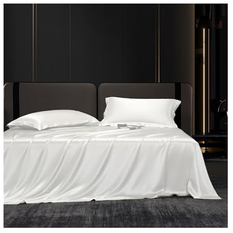 RUZGAR Bettlaken aus Gewaschener Seide 170x230cm 230x250cm Betttuch ohne Gummizug Luxuriöse und Kühlende Hotelbettlaken Hochwertiges Ultraweiches Haustuch (Color : White, Size : 230x250cm)