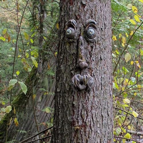 SENIURIS Baumgesicht des alten Mannes für Outdoor-Dekorationen, lustiger Hof, einzigartige Vogelfutterspender, Baumdekoration für Halloween oder Weihnachten. (C-Stil)