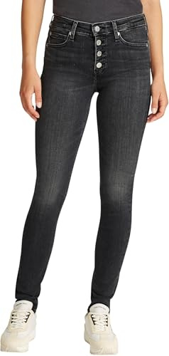 Calvin Klein Damen Jeans Hose Mid Rise Skinny mit Knopfleiste, Schwarz (Denim Black), 30W/25L