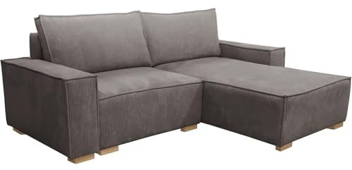 MEBLE-LUX - Ecksofa Cord Mit Schlaffunktion Und Bettkasten Sven I L-Form 235cm Breit I Eckcouch Mit Federkern I Rechte Ottomane Sofa Grau