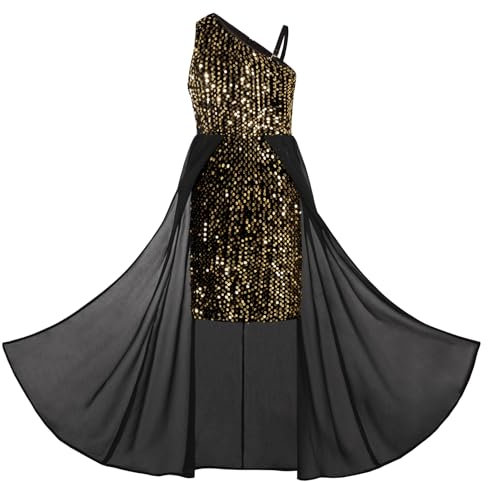 GRACE KARIN Mädchen Ärmellos Pailletten Kleid Casual A-Linie Maxikleid Party Festlich Hochzeit Süß Kleid Prinzessin Kleid 7 Jahre Gold Pailletten auf Schwarz