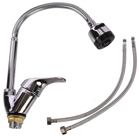 Spültisch-Einhandbatterie mit flexiblem Auslauf 360° Schwenkbar, Spültisch-Standmischer, Einhebelmischer Einhandmischer für Küchen Spüle Spültischarmatur, 2 Wasserdüsen