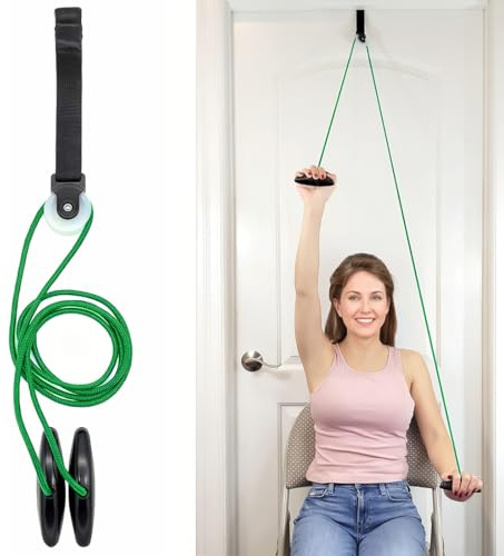 KSJEHW Sports Schulter Physiotherapie Seilzug | Fitness Gymnastik Seil mit Handgriffe und Befestigung | Shoulder Pulley für Training, Rehabilitation, Reha, Schulterbeweglichkeit(Verde)