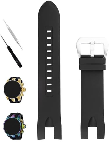 XIW Ersatz-Gummi-Uhrenarmband für Herren, kompatibel mit Invicta Reserve Collection Venom 5732, 1219, 6118, 6117, 6105, 6116, 6110, 14467, 16149, 18535, 26 mm, aus Gummi, für Herren, Schwarz