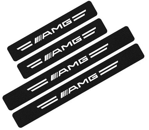 4 Stück Auto Einstiegsleisten Schutzfolie für AMG, Willkommen Pedalschutz Schwellenaufkleber Kohlefaser Türschweller Aufkleber Lackschutz Dekorative Aufkleber (AMG)
