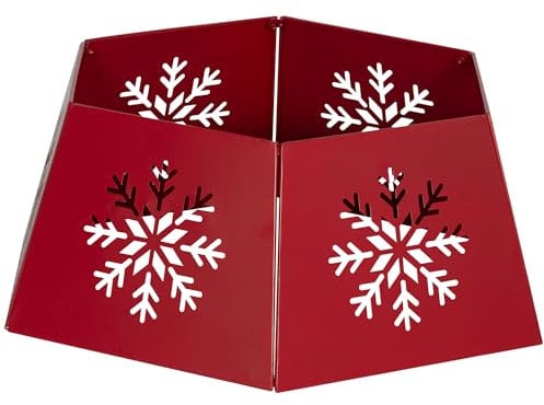 HOMCOM Christmas Tree Collar, Hexagon Christmas Tree Base Cover with Hollow Snowflake Patterns, Xmas Decoration for Party, Holiday, Home, Red