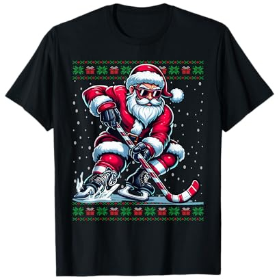 Ice Hockey Santa Ugly Christmas Sweater - Herren, Damen, Unisex Kinder - Hockey-Fans, Weihnachts-Fans - Schwarz - S - Klassisch - Crew-Ausschnitt - Pullover - Winter
