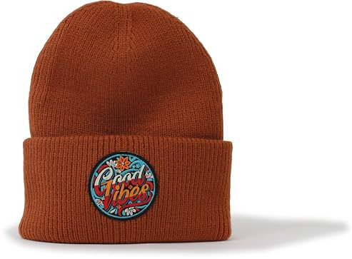 minifan Outdoor Strickmütze: Good Vibes - Beanie Männer Frauen Mütze Wintermütze Hippster Herbst Wald Natur Klettern Outdoor Wandern Geschenk für Herren Damen Coole Ski Mütze (Pumpkin)