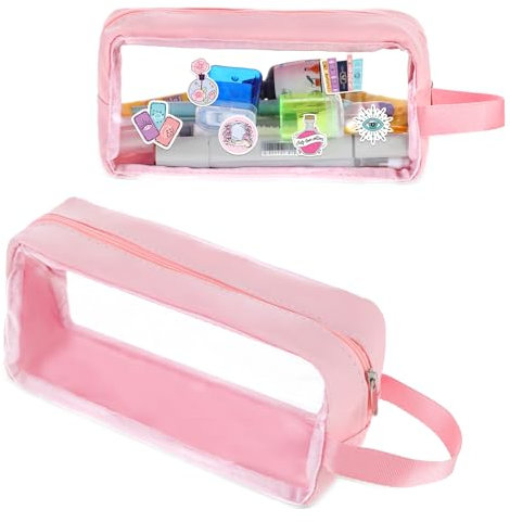 Abeillo Federmäppchen Mädchen, Durchscheinend Federmäppchen, Mäppchen Durchsichtig Federtasche Federmappe Etui Schule Groß Kapazität, Mäppchen Stifte für Teenager Erwachsene (Rosa)