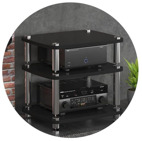 4-stufiger HiFi-Audioschrank, TV-Ständer, HiFi-Rack mit Regalen aus gehärtetem Glas, Farbe Schwarz, 60 x 48 x 57 cm, Medienaufbewahrungsregal für AV-Geräte