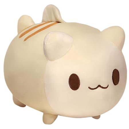 Vyloky 25 * 30/20 * 25cm dreidimensionale PP Baumwolle gefüllt Cartoon Katze Puppe Kissen, Stretch-Samt-Stoff, weich und schön, geeignet für Sofa-Kissen und Dekoration zu Hause (Beige Groß 25 * 30)