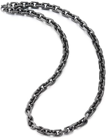 COOLSTEELANDBEYOND Uomo Nero Acciaio Solido Corda Catena Collana Spesso Pesante Collegamento Chain Catena Barbozzale Strati